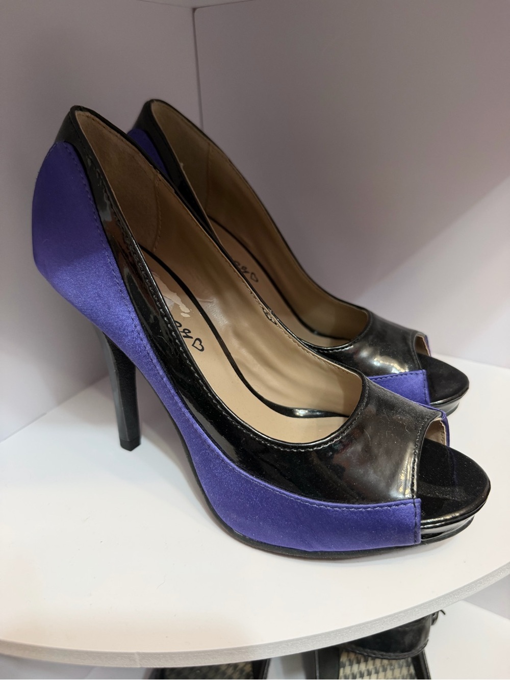Peep-Toe High Heels in Black and Purple
